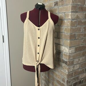 Faux Crochet Tie Front Tank Top